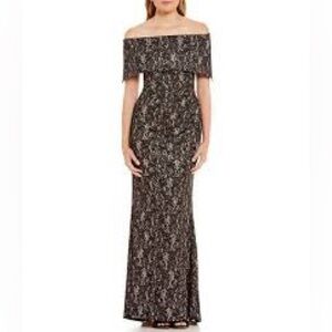 Vince‎ Camuto Black Lace Sequin Nude Gown Dress Maxi Train Long Sz 2 Party Event